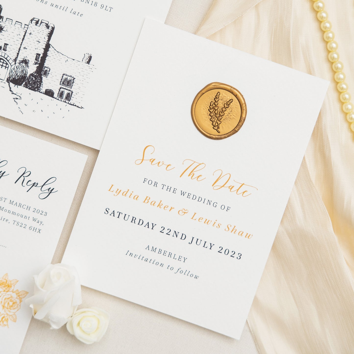 Save The Date With Gold Wax Seal