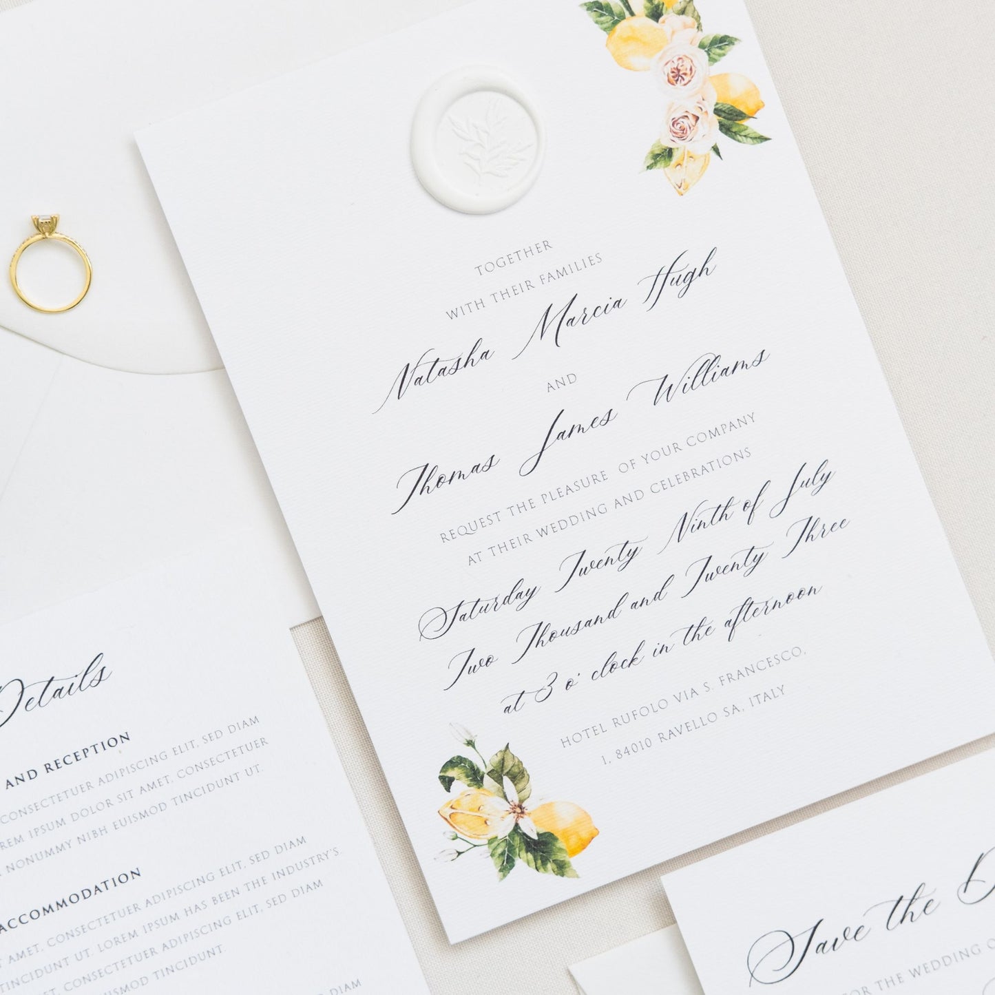 Mediterranean Lemons Wedding Invitation Set