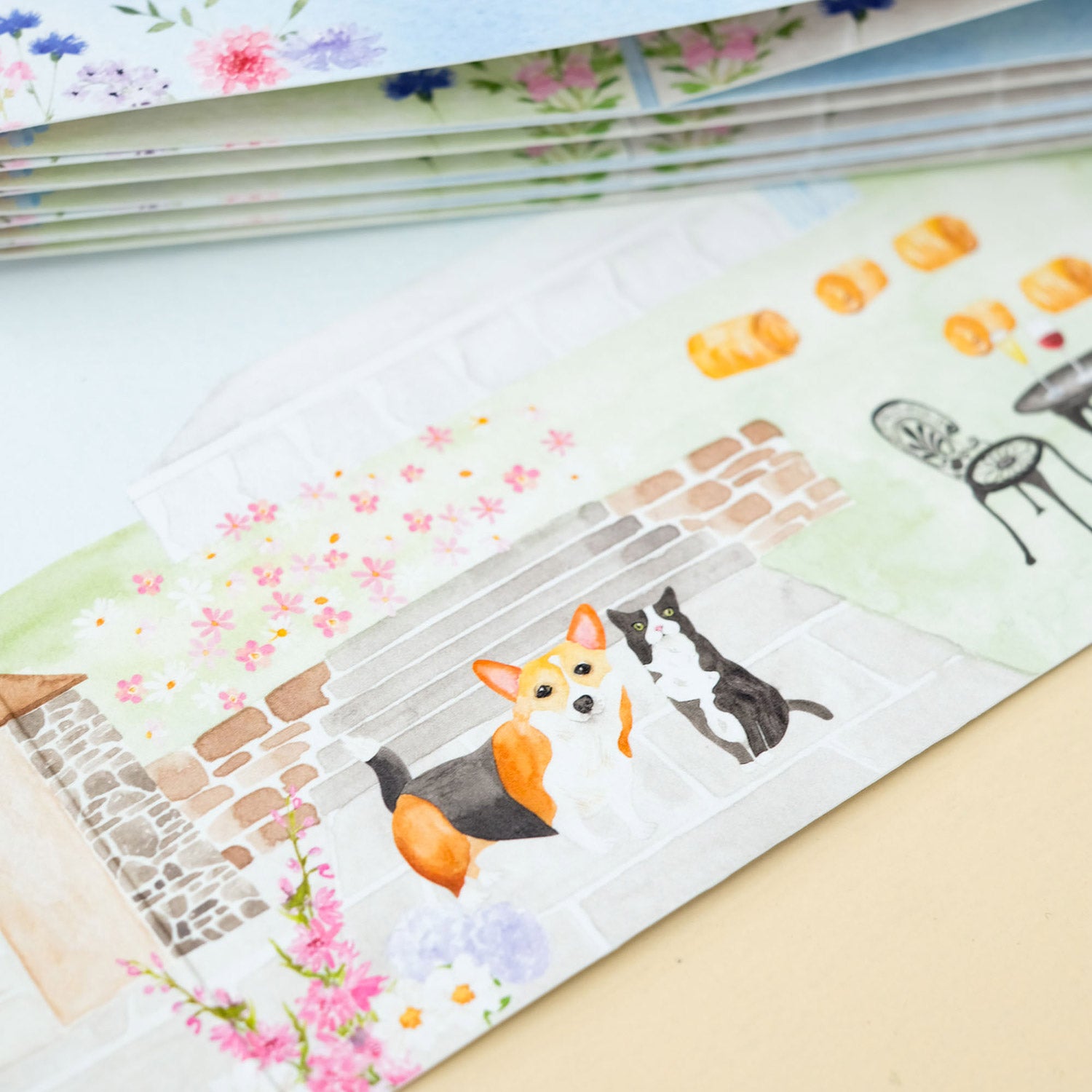 bespoke wedding invitation with illustration of cat and dog