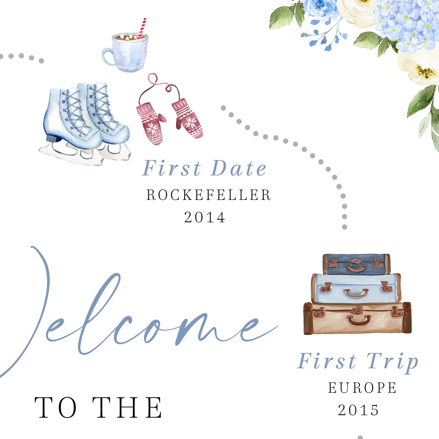 Blue Hydrangea Love Story Wedding Welcome Board