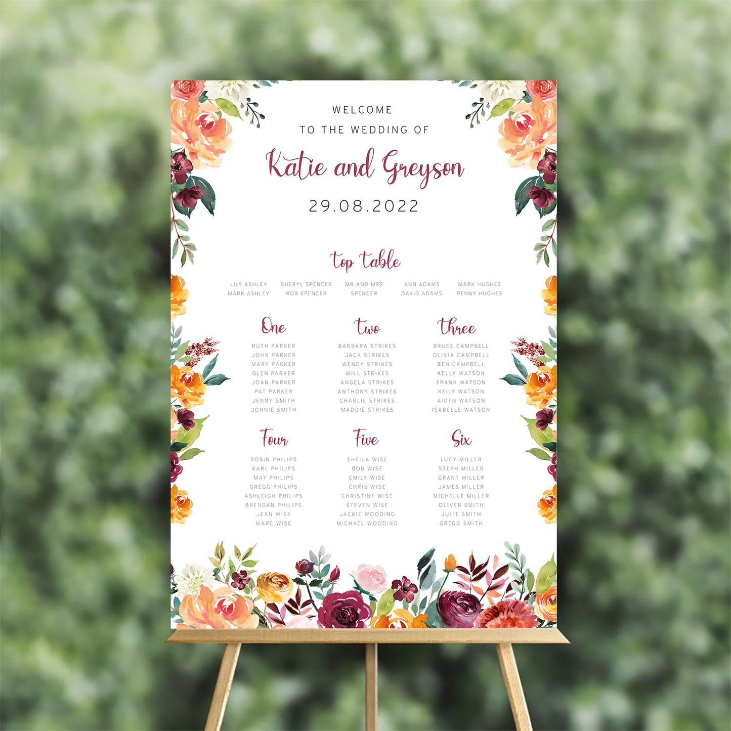 Burnt Orange Floral Table Plan