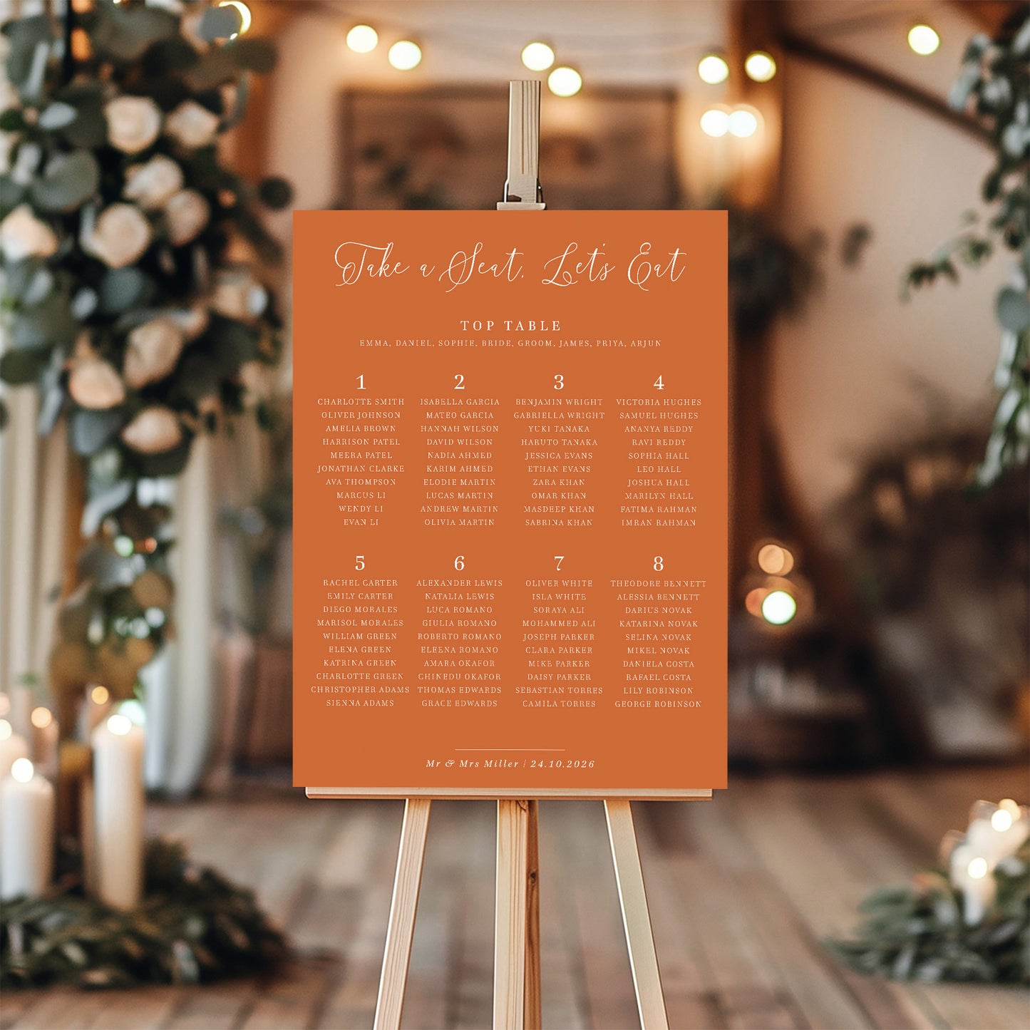 burnt orange wedding table plan