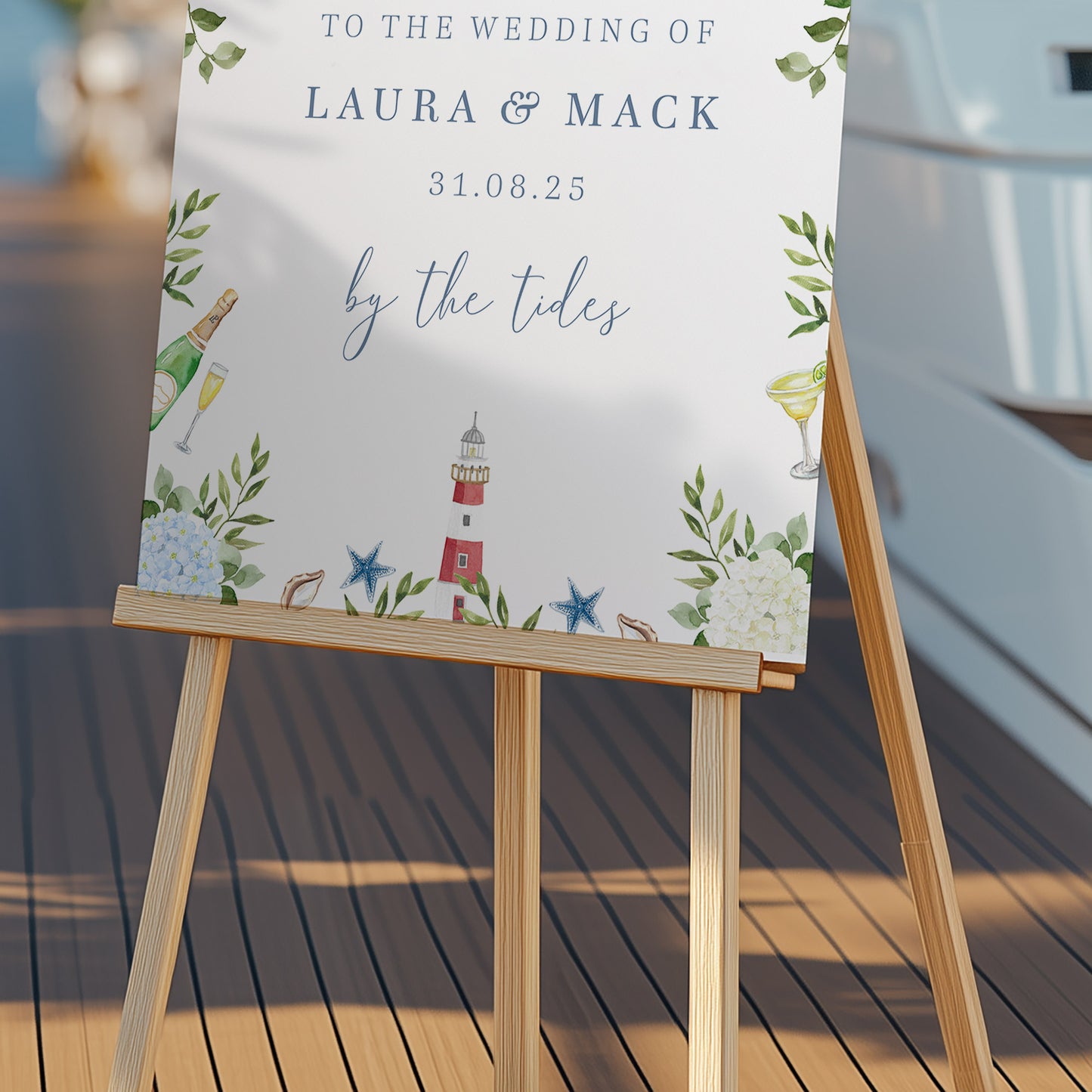 Coastal Wedding Sign Hydrangeas Lobsters
