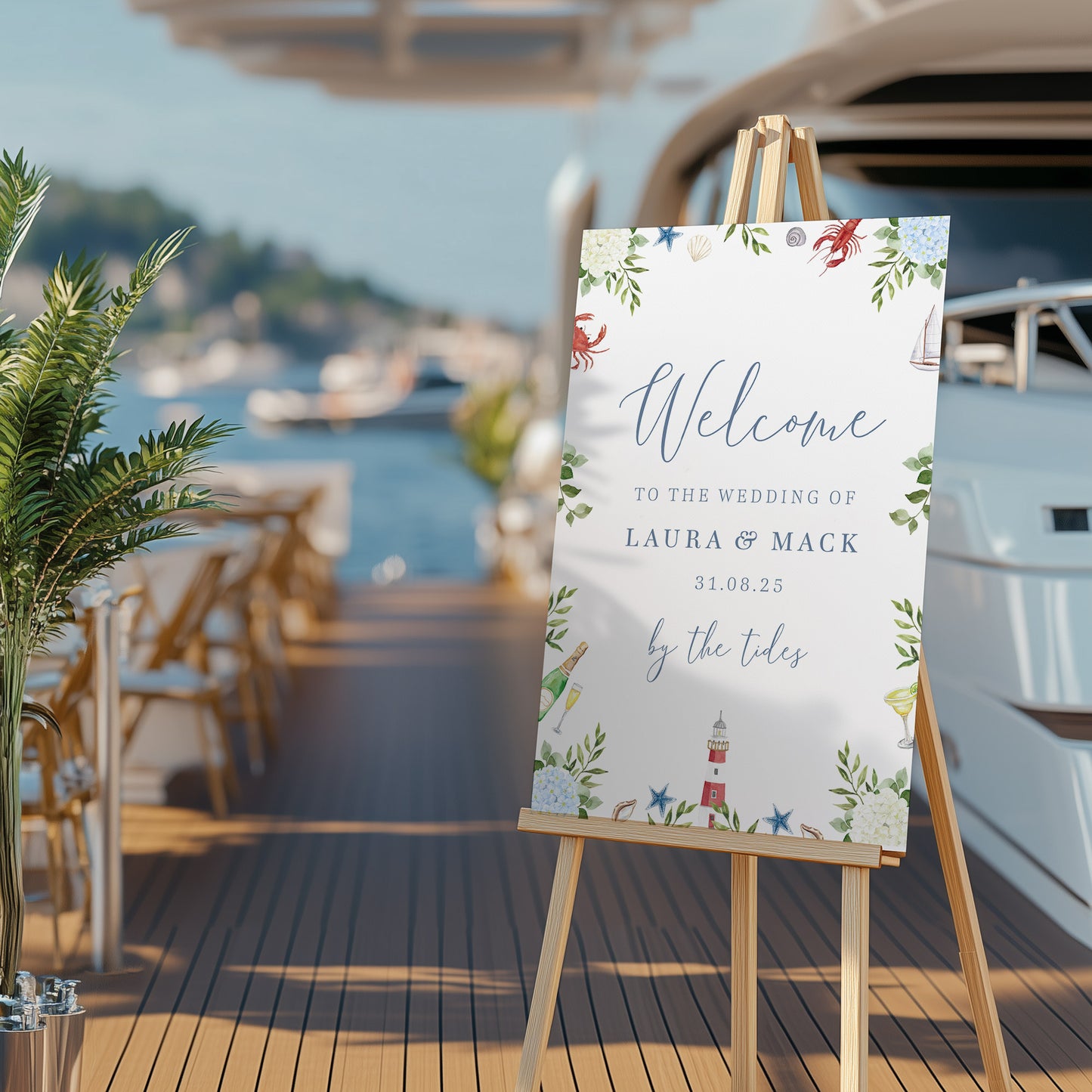 Coastal Wedding Sign Hydrangeas Lobsters