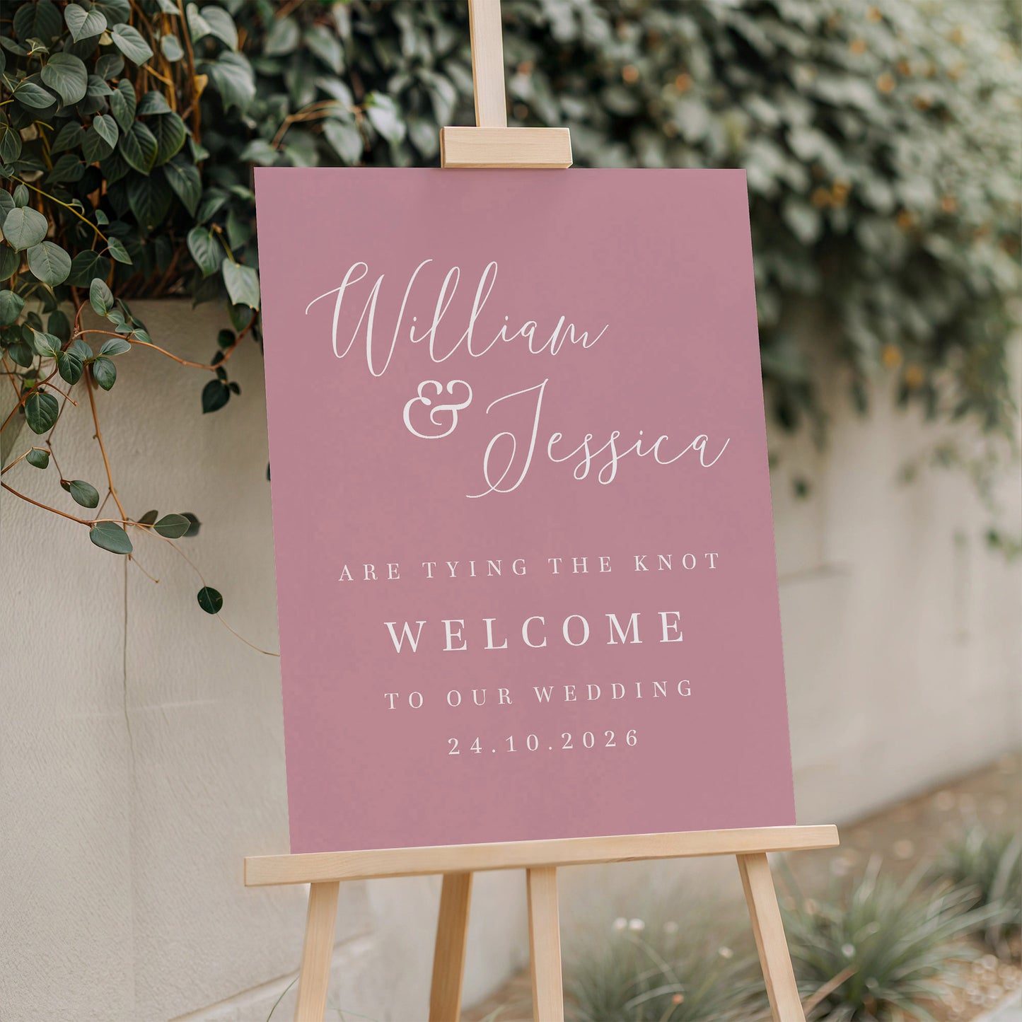 wedding welcome sign dusty rose