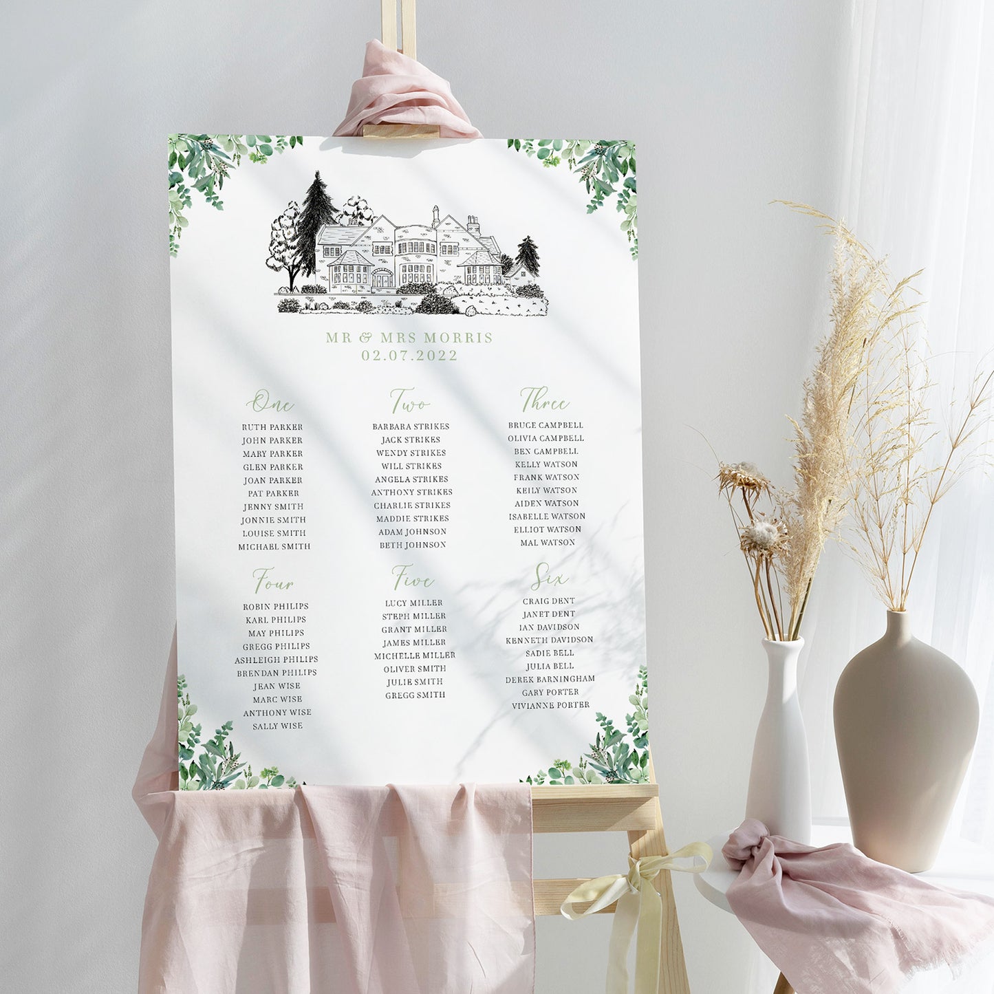 Eucalyptus Sage Foliage Table Plan With Venue Drawing