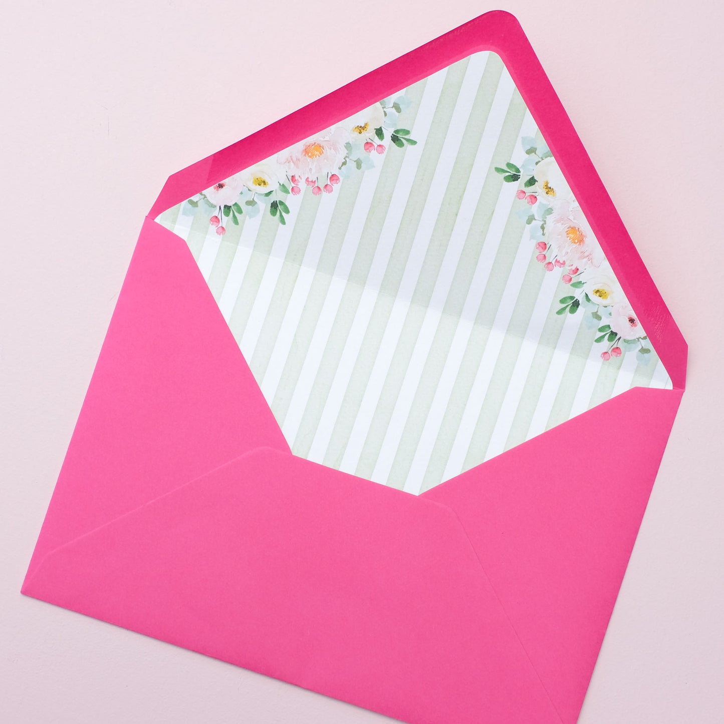 green stripe envelope liner with flowers