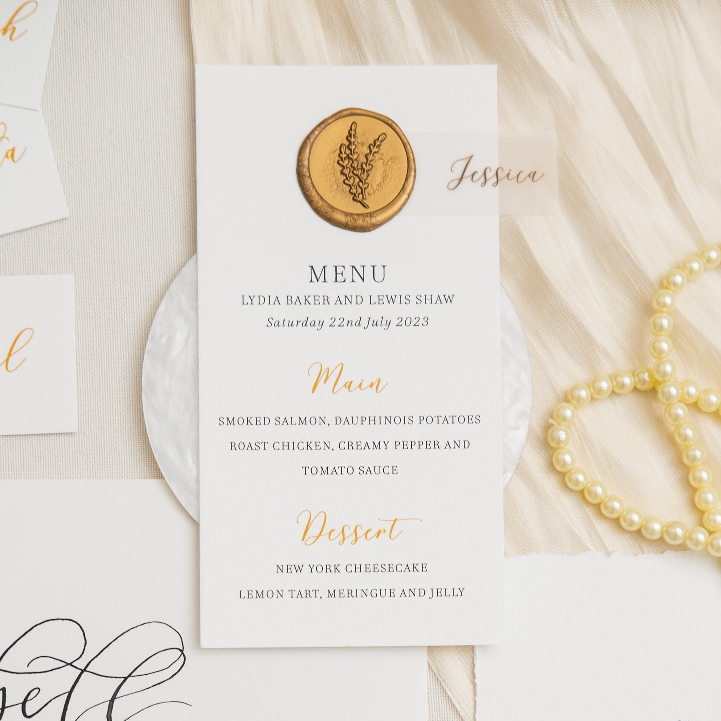 Menu with Gold Wax Seal