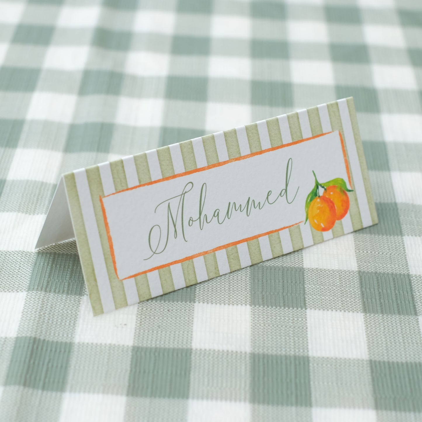 Place Card with Oranges & Stripes