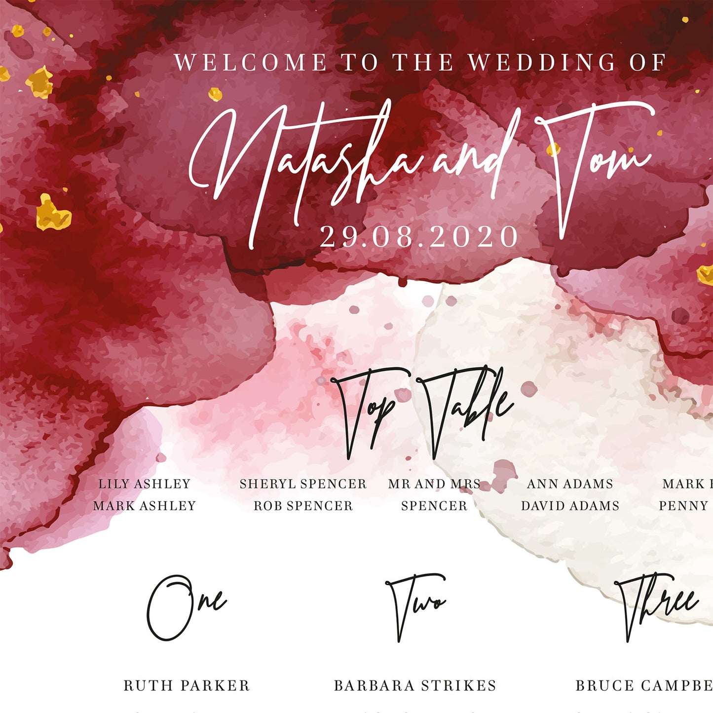 Maroon Burgundy Watercolour Table Plan