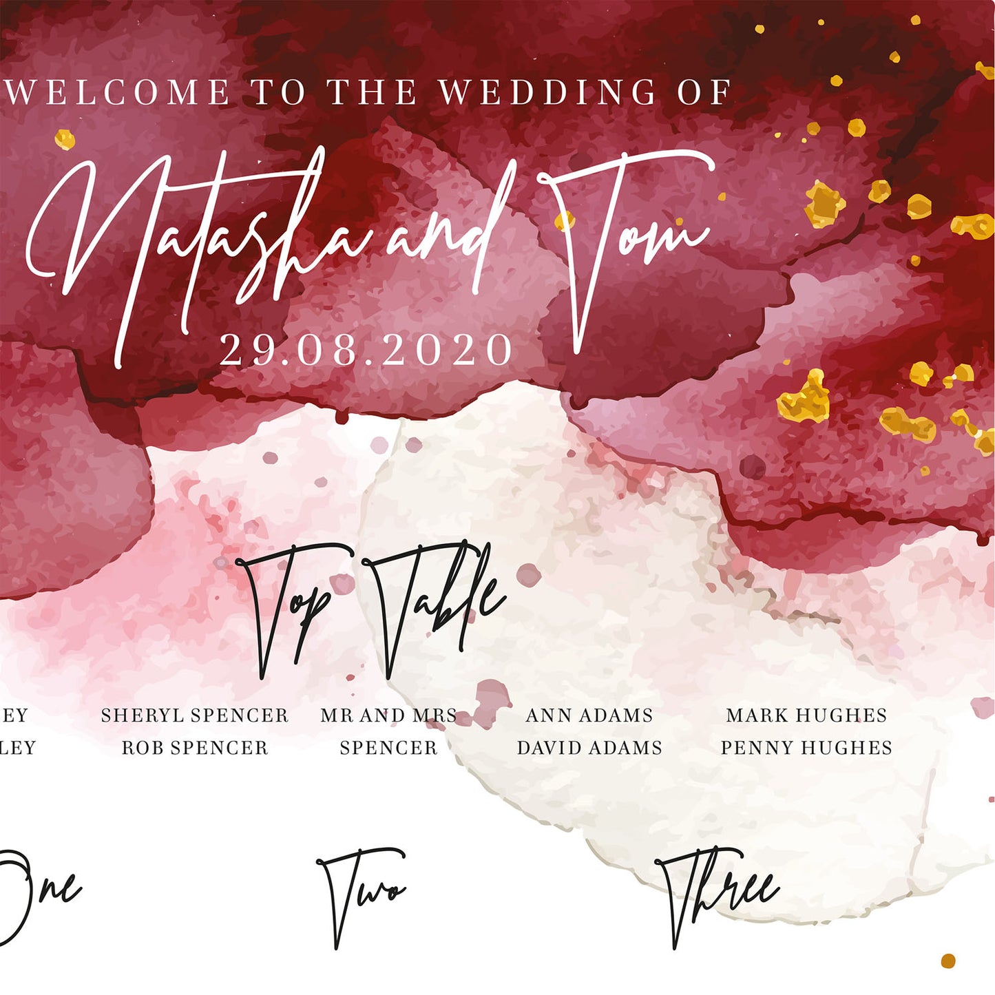 Maroon Burgundy Watercolour Table Plan