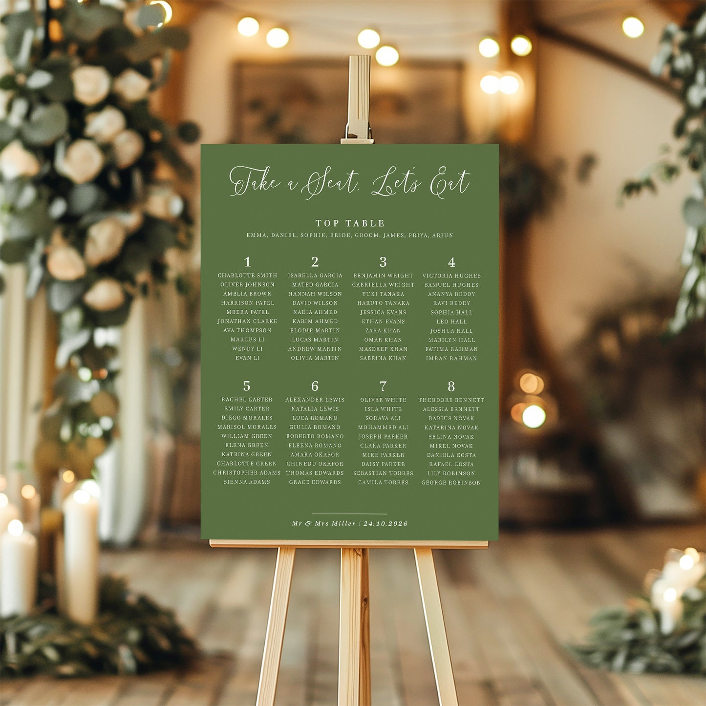 moss green wedding table plan
