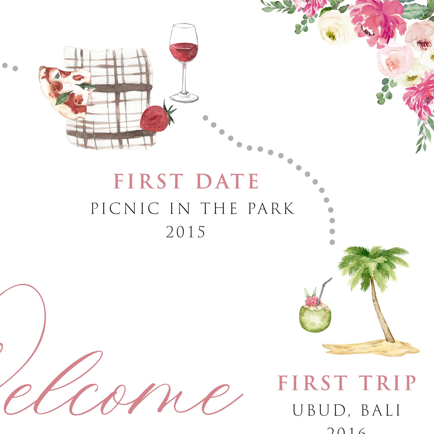 Raspberry Peony Love Story Wedding Welcome Board