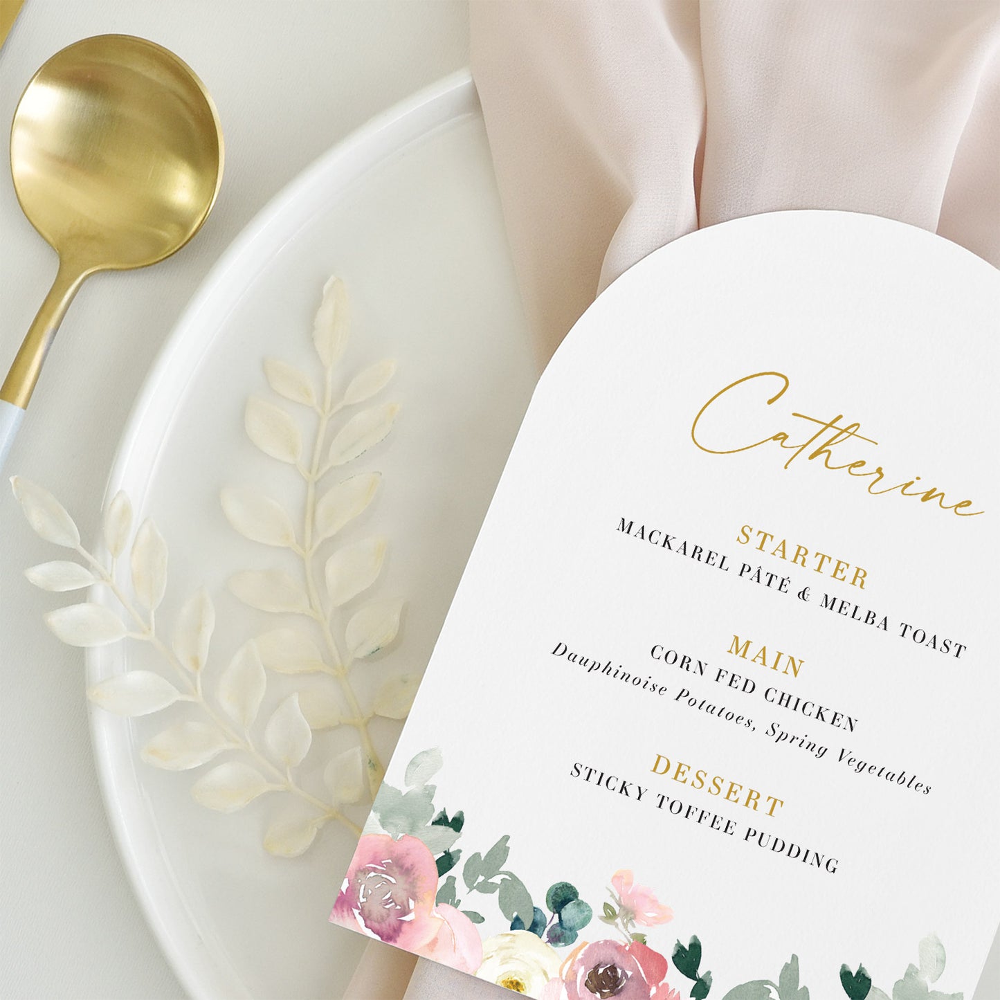Blush and Sage Arch Wedding Menu