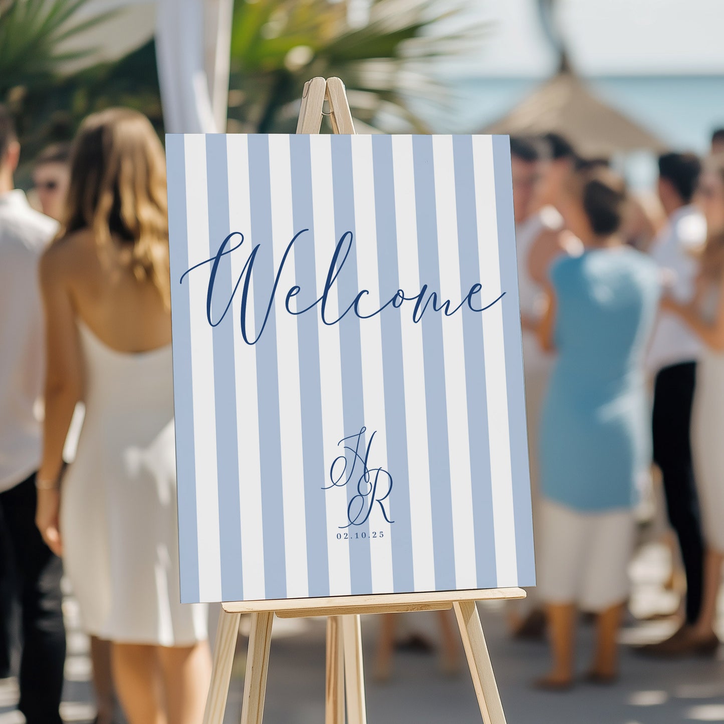 Coastal Welcome Sign with Stripes