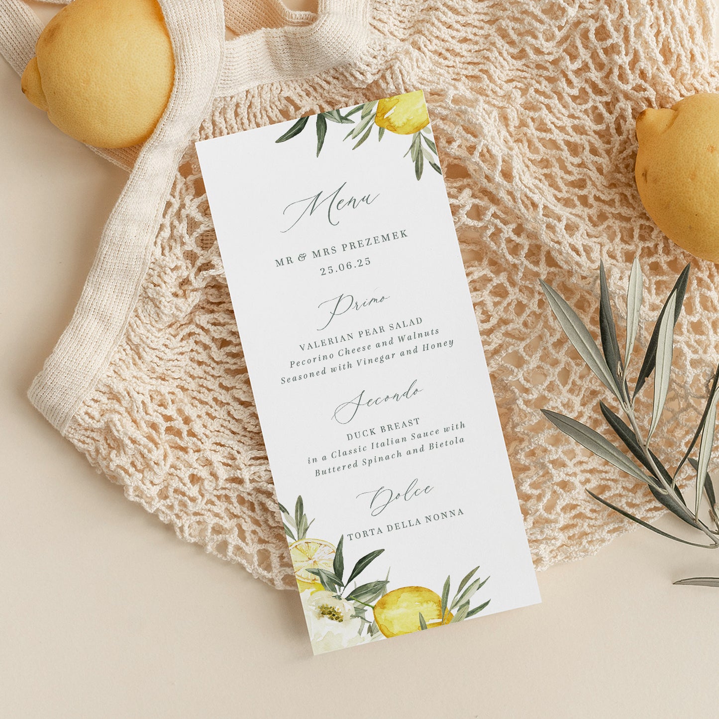 Tuscan Lemons Wedding Menu