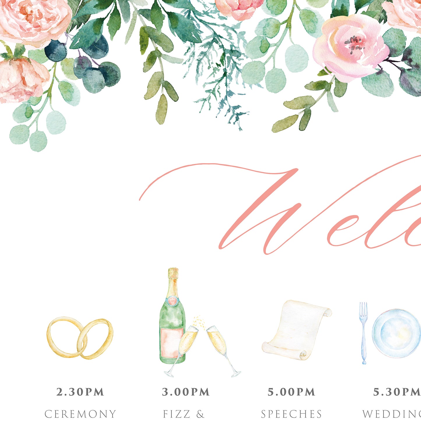 Watercolour Roses And Eucalyptus Order Of The Day Sign