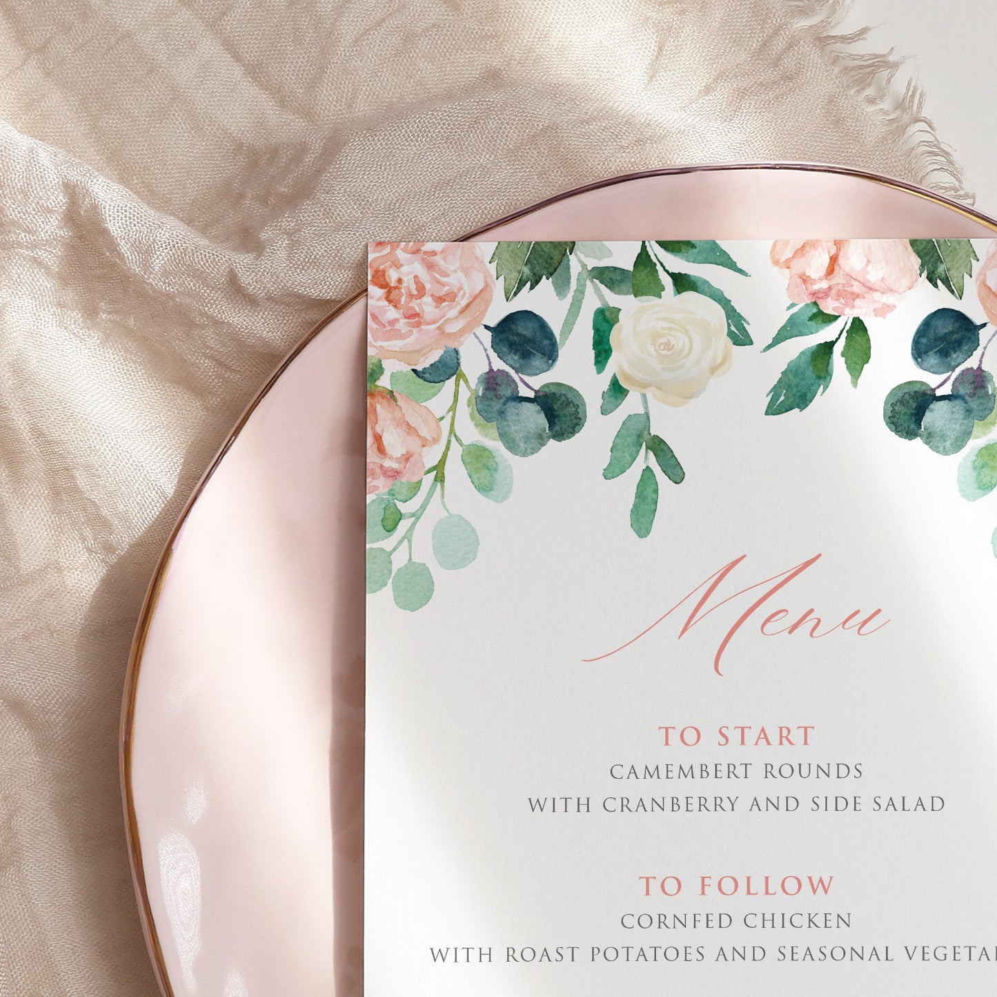 Watercolour Roses & Eucalyptus | Menu