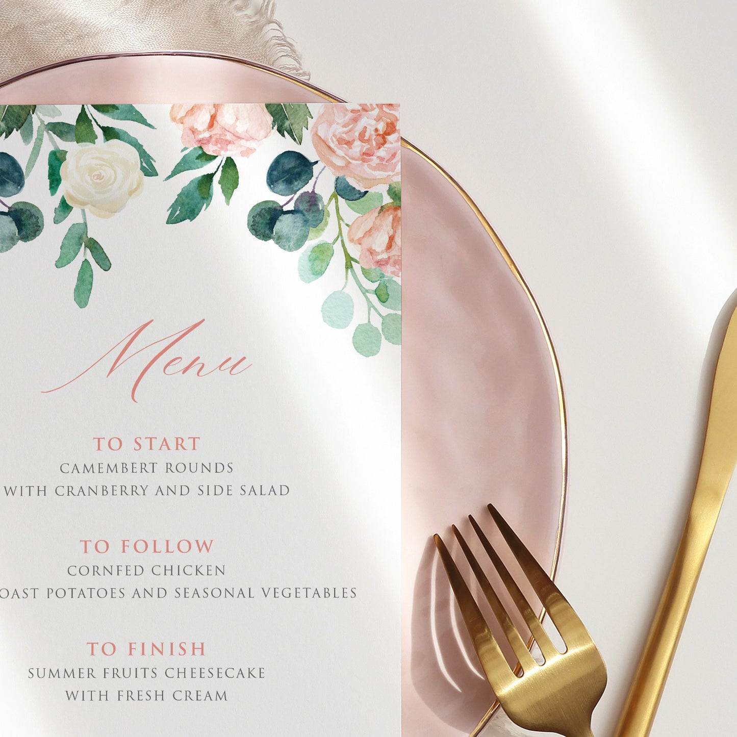 Watercolour Roses & Eucalyptus | Menu