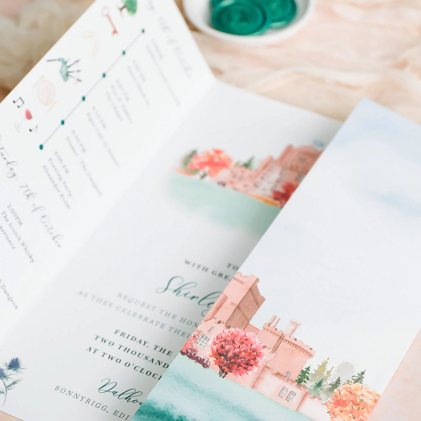 Wax Seal Watercolour Castle Invitation