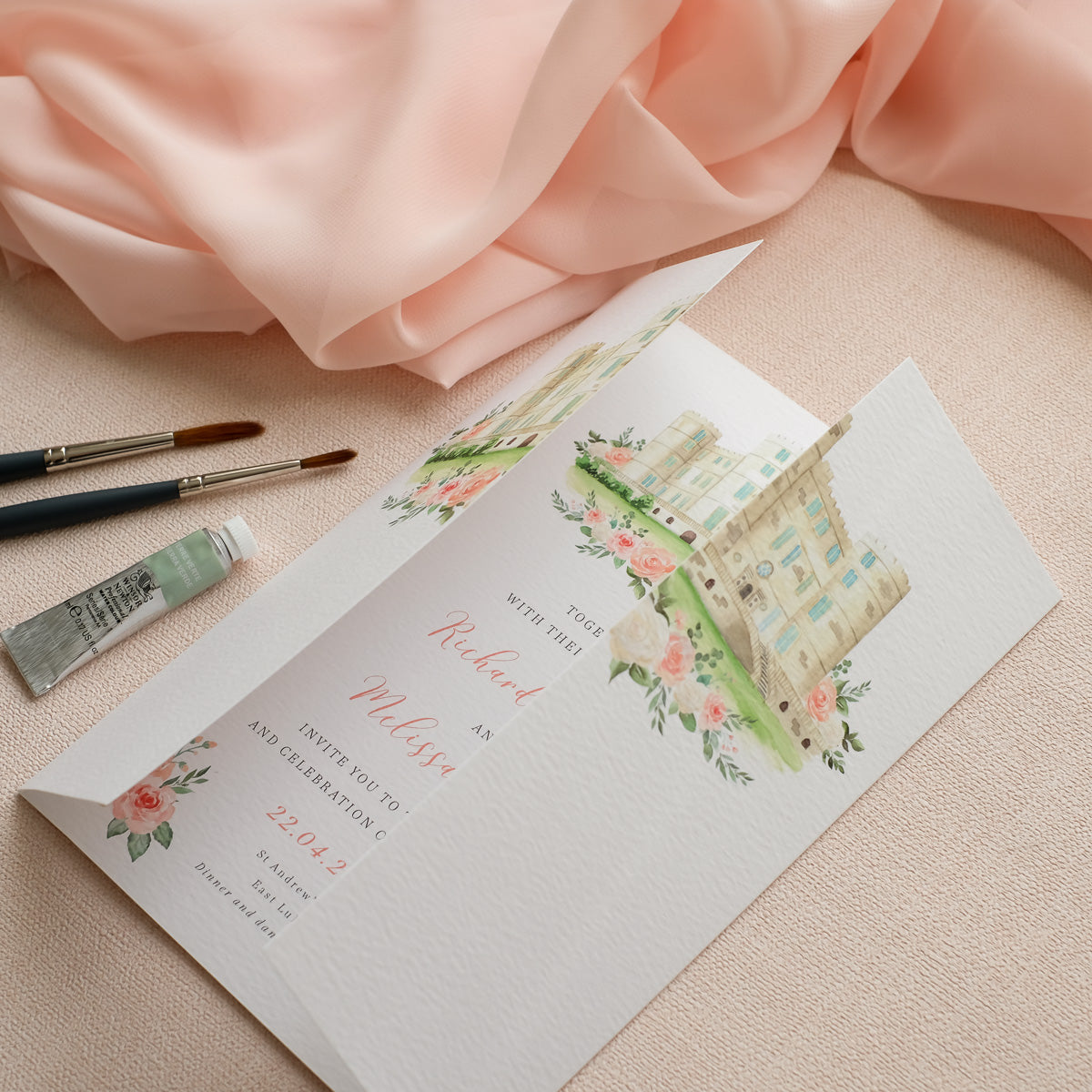 Lulworth Castle Wedding Invitation Folded