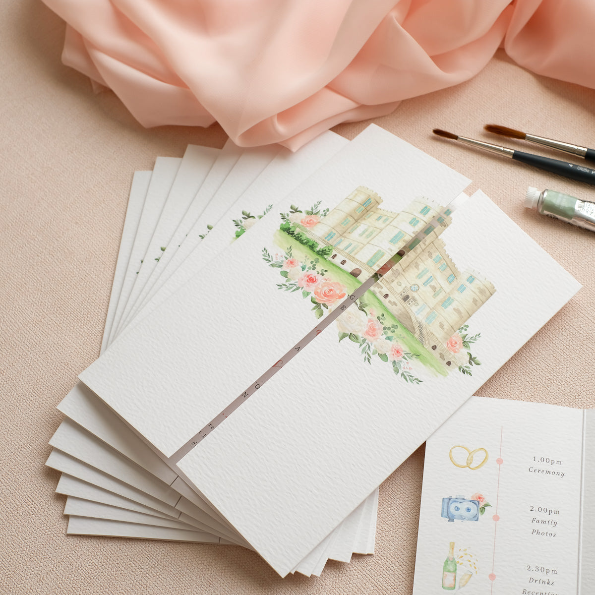 Lulworth Castle Wedding Invitation Folded