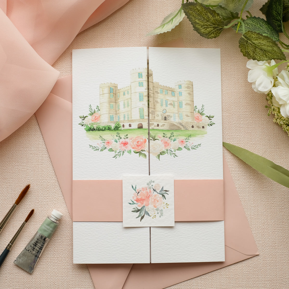 Lulworth Castle Wedding Invitation Folded