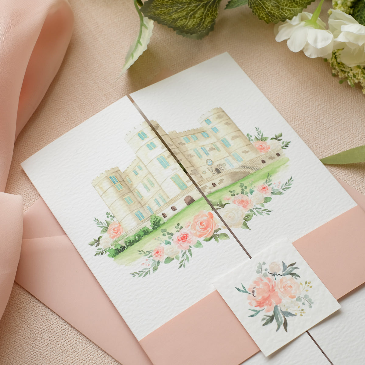 Lulworth Castle Wedding Invitation Folded