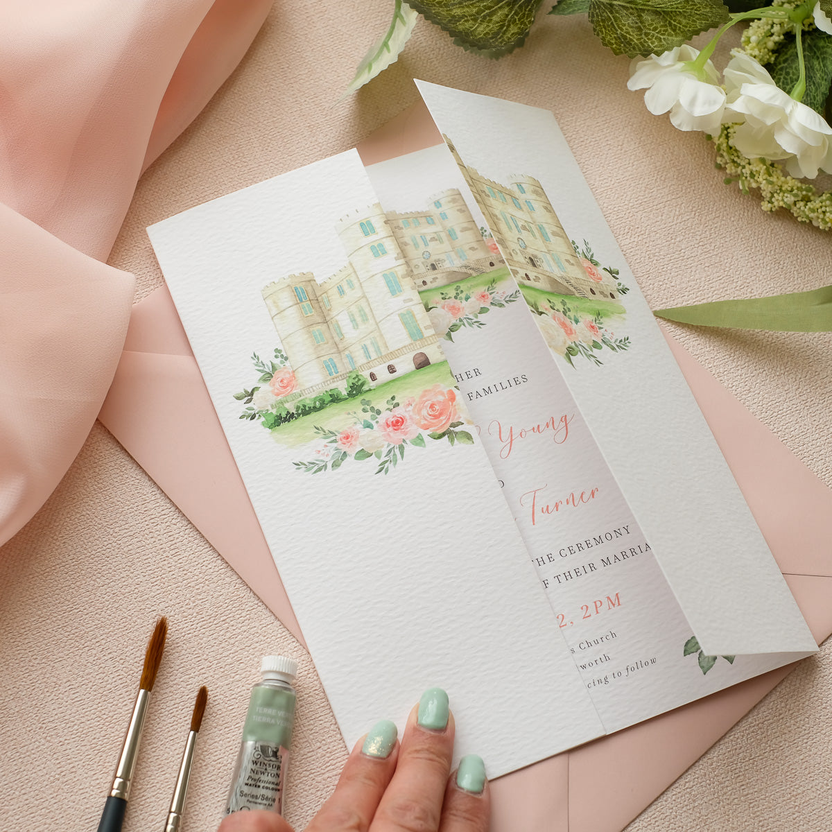 Lulworth Castle Wedding Invitation Folded