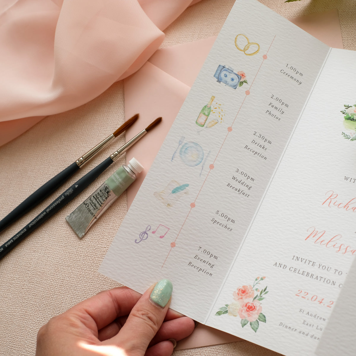 Lulworth Castle Wedding Invitation Folded