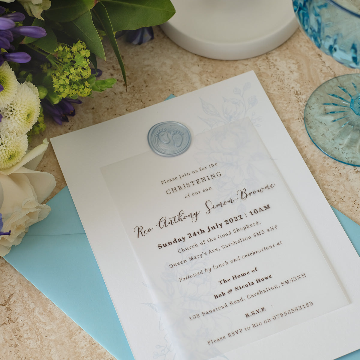 Blue Invite With Pearl Blue Wax Seal