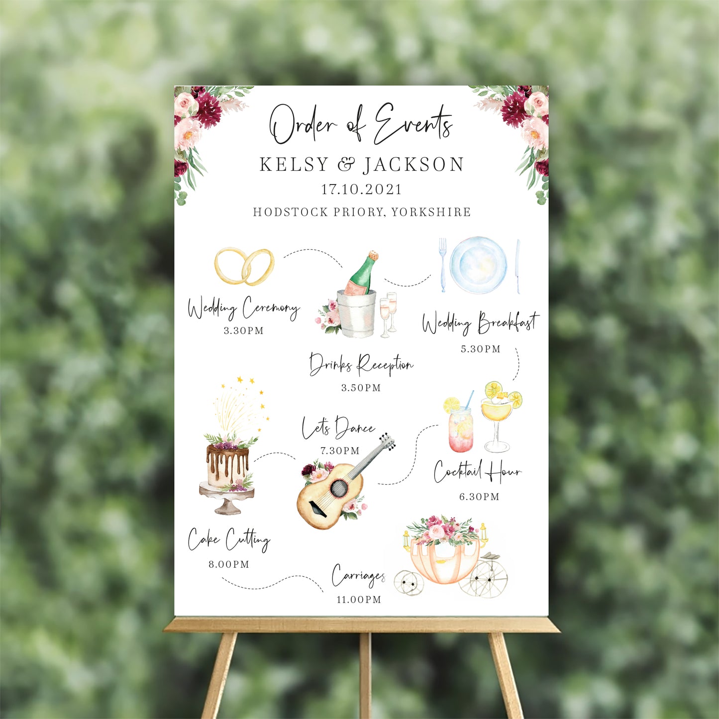 Maroon Watercolour Order Of The Day Sign