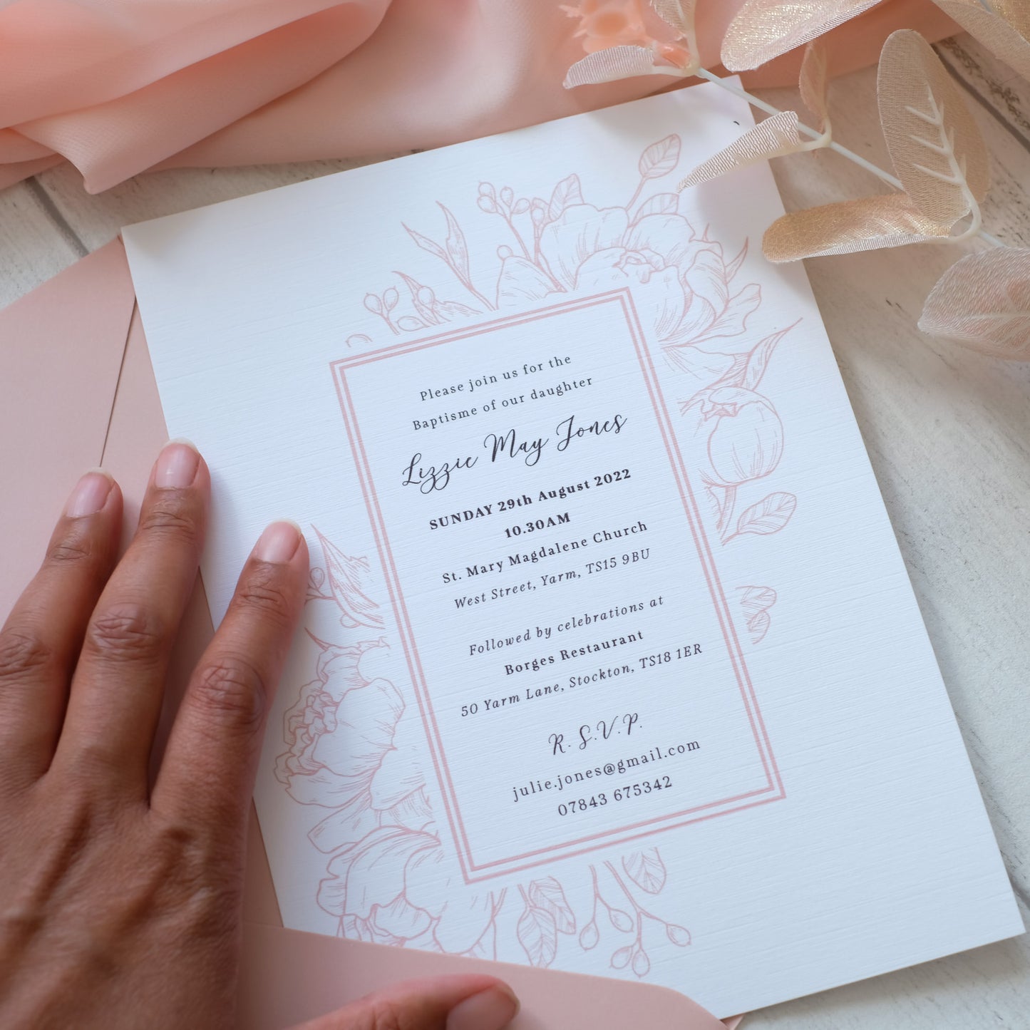 Pink Invite With Pink Peony Flowers