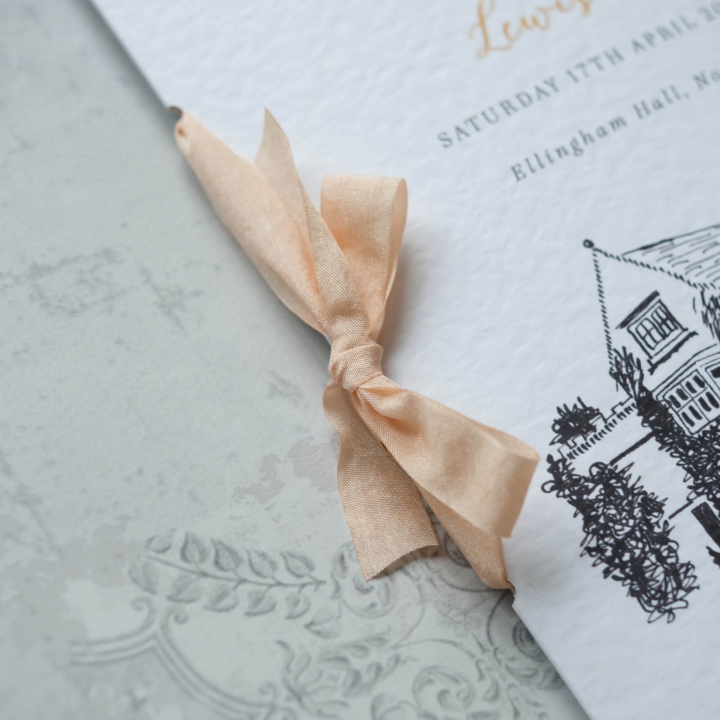 Order Of Service Booklet With Ink Drawing And Ribbon