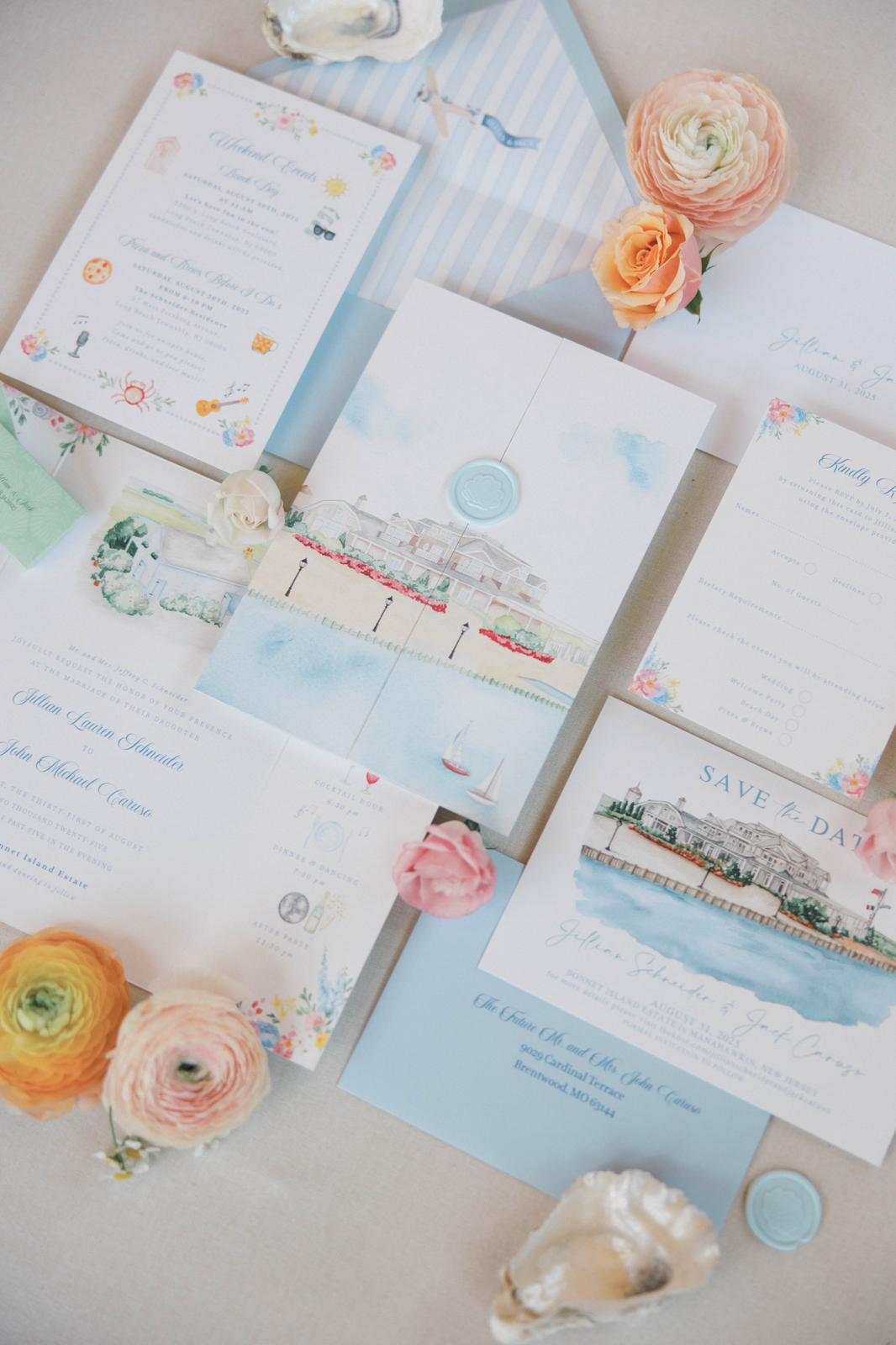 Custom Bonnet Island Estate Wedding Invitations