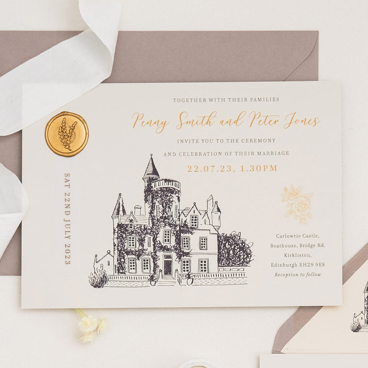 Champagne & Cashmere Castle Wedding Invitations