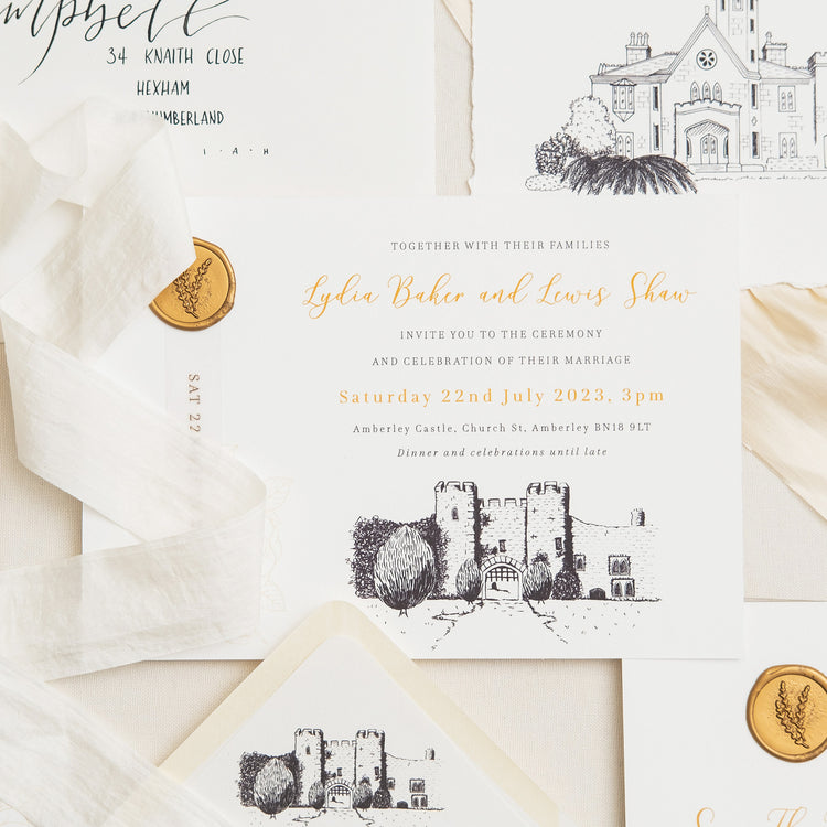 Gold Splendour Castle Wedding Invitations