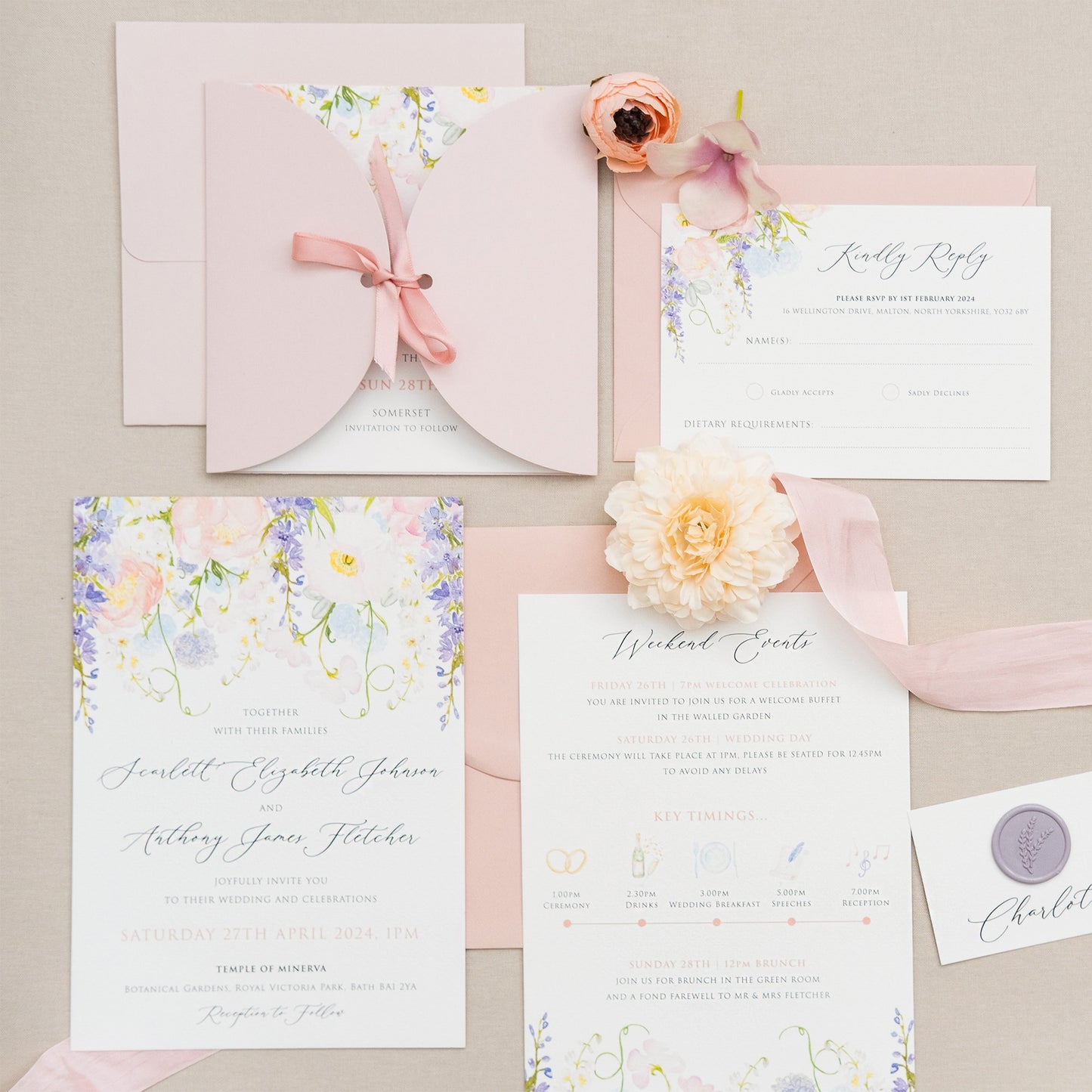 Whimsical | Garden Flowers Wedding Invitation Set