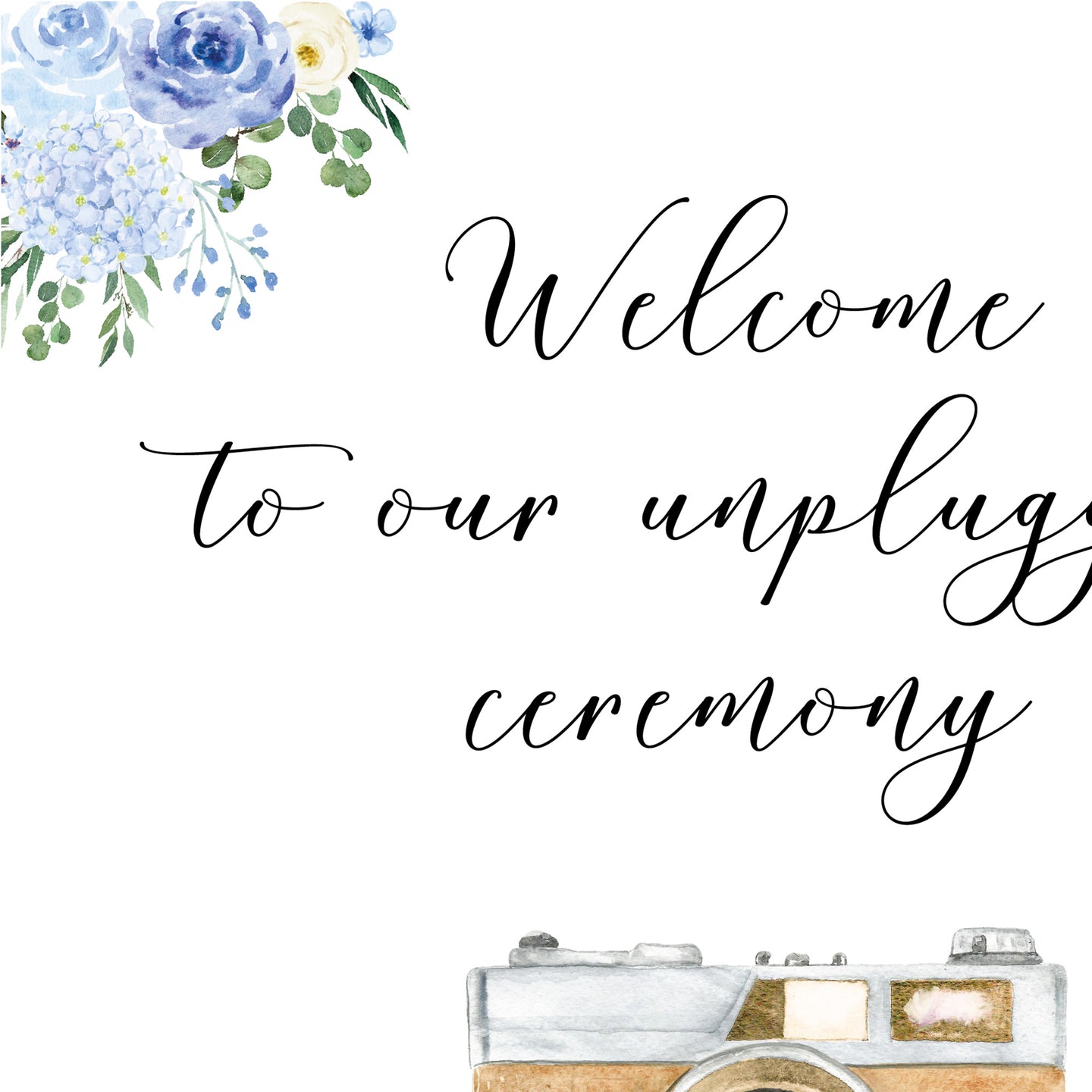 Unplugged Wedding Sign | Blue Hydrangeas – Splendid Swan