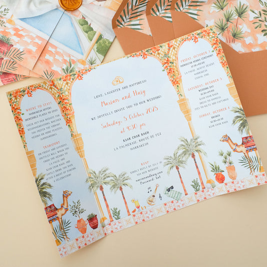 Marrakesh wedding invitation with envelope liners