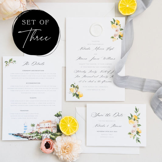 Mediterranean Lemons Wedding Invitation Set