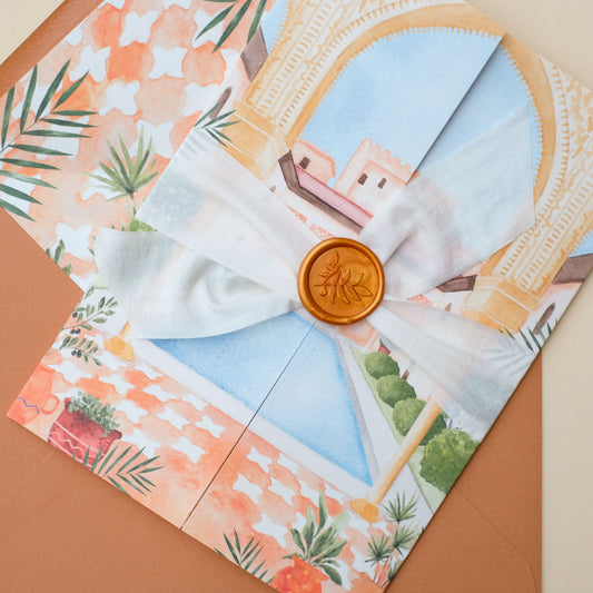Marrakesh wedding invitation with envelope liners