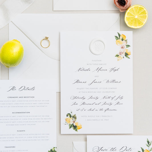 Mediterranean Lemons Wedding Invitation Set