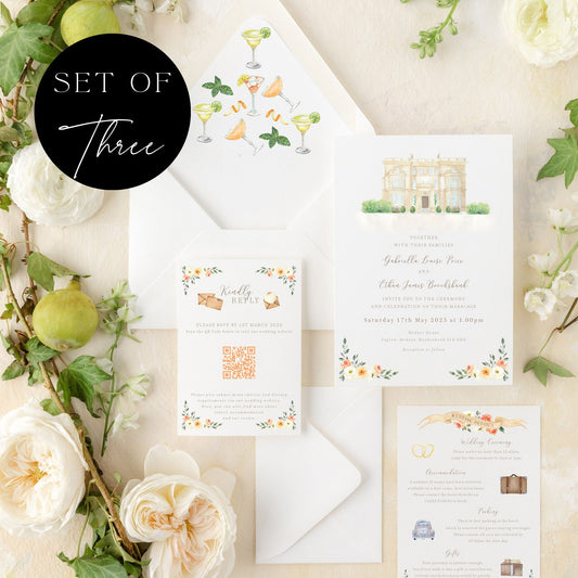 peach and cream wedding invitation set