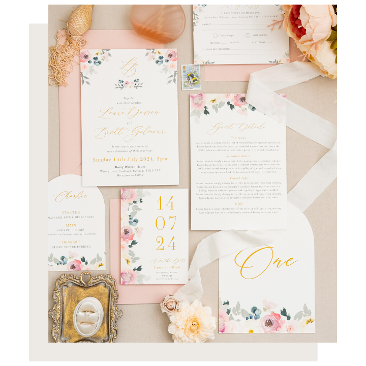 sage and blush pink wedding invitation set