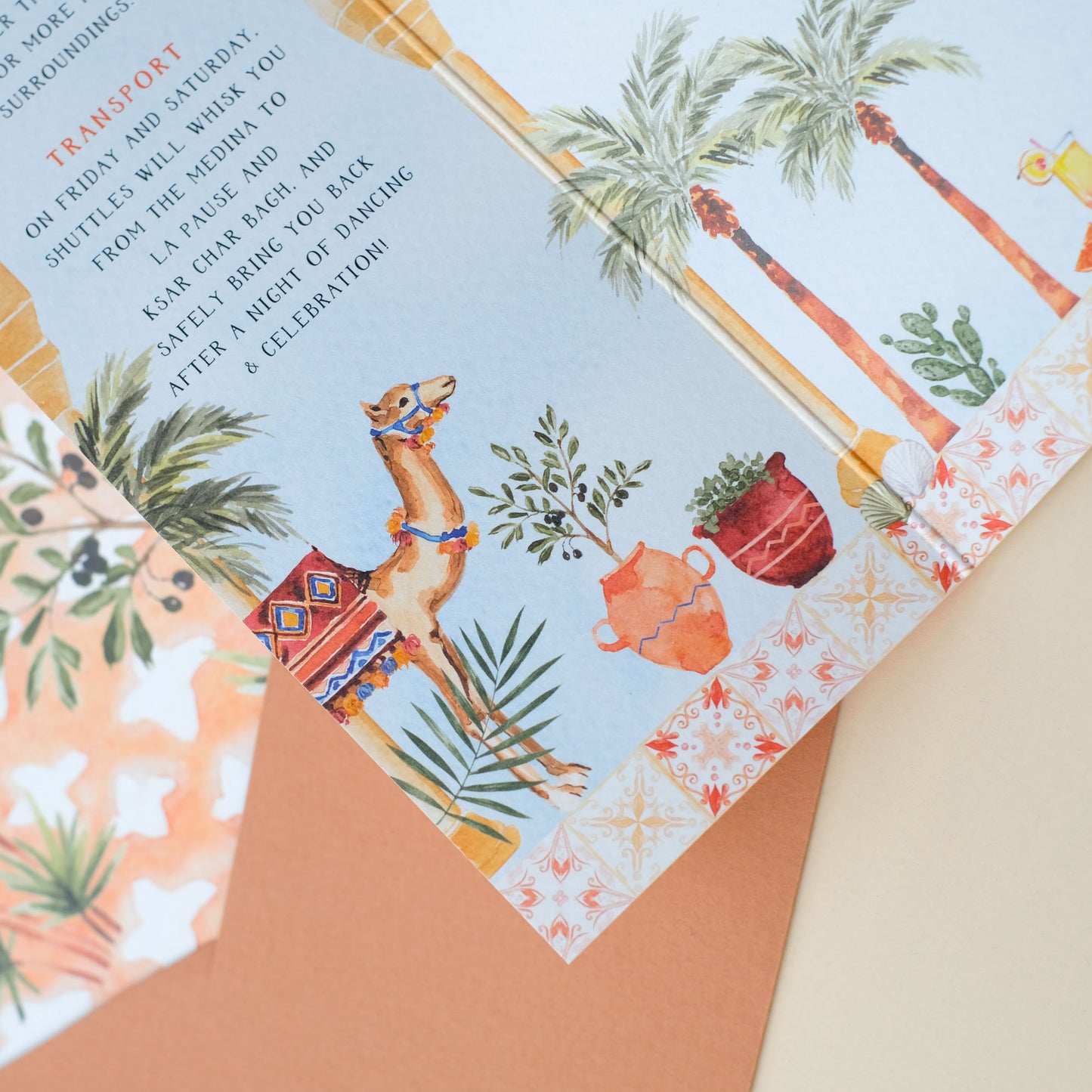 Marrakesh wedding invitation with envelope liners