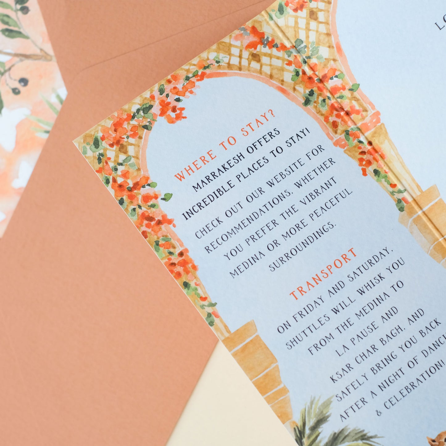 Marrakesh wedding invitation with envelope liners