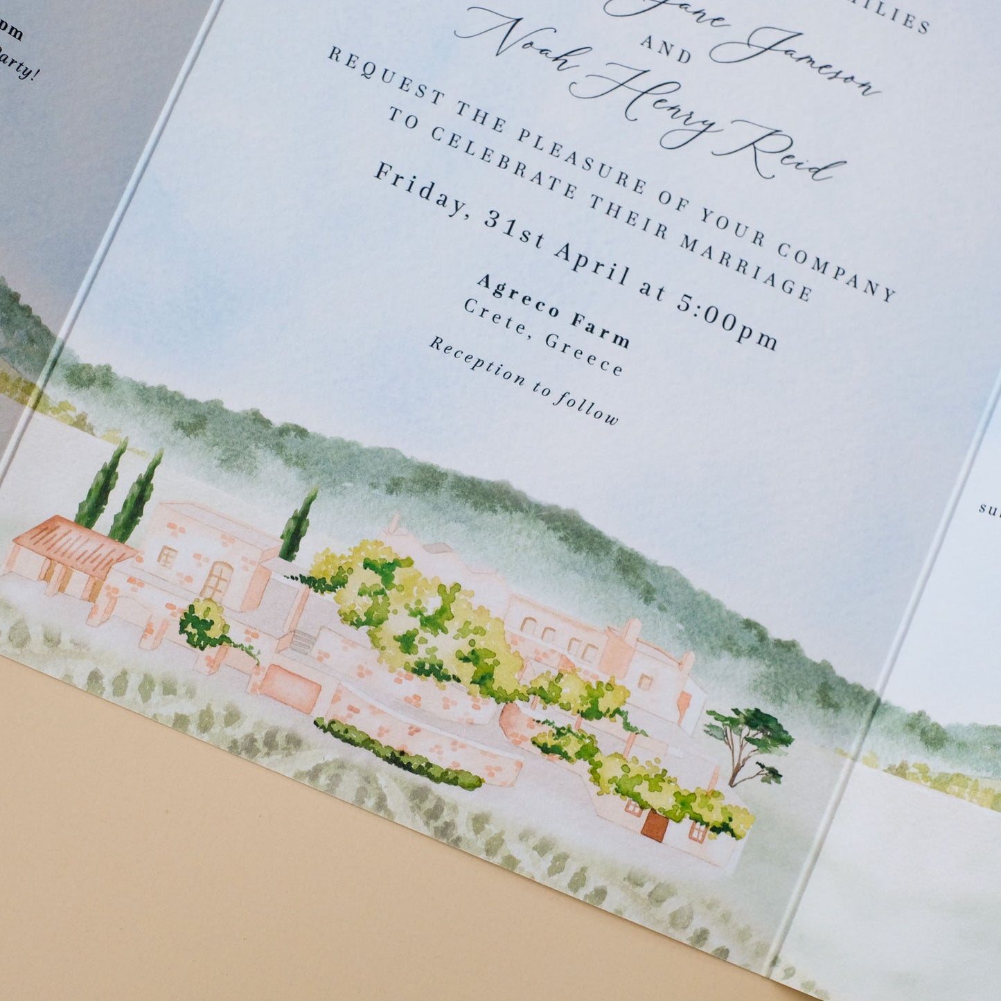 Agreco farm wedding invitations for Crete destination wedding