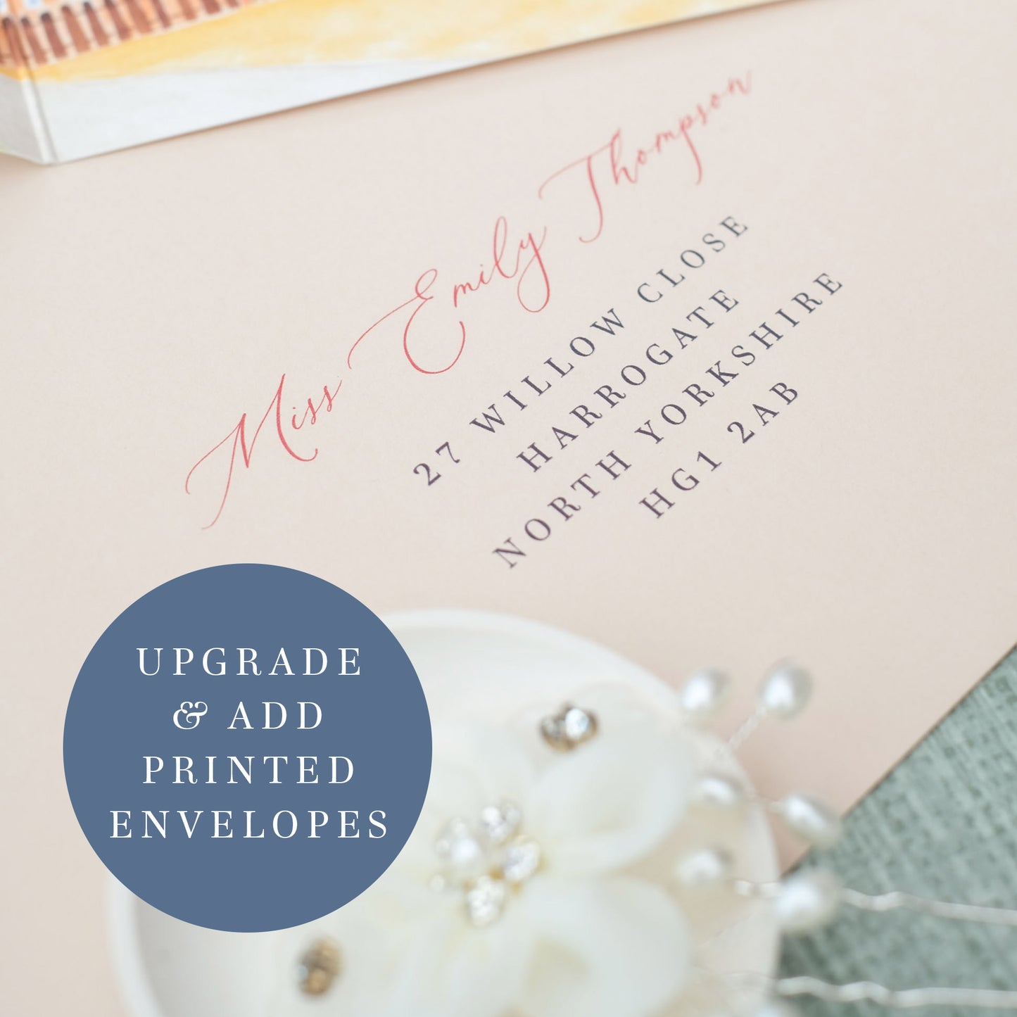 Custom barn wedding invitations with printed envelopes