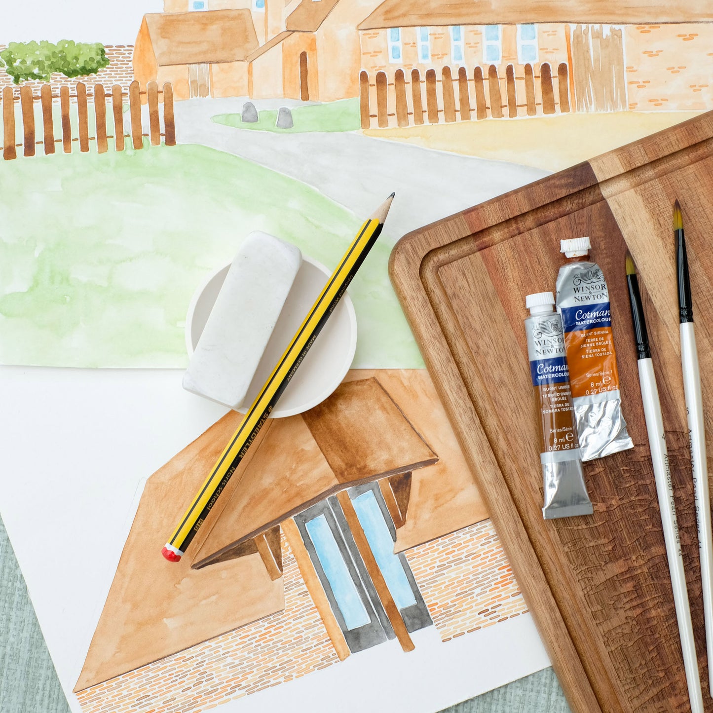 Hand apinted watercolour illustration of Barford Park wedding venue